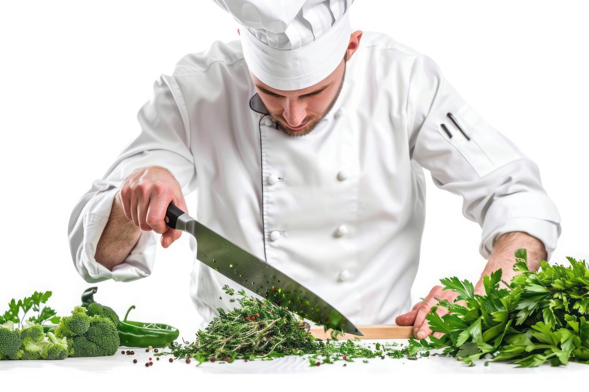 Chef plating green vegetable composition