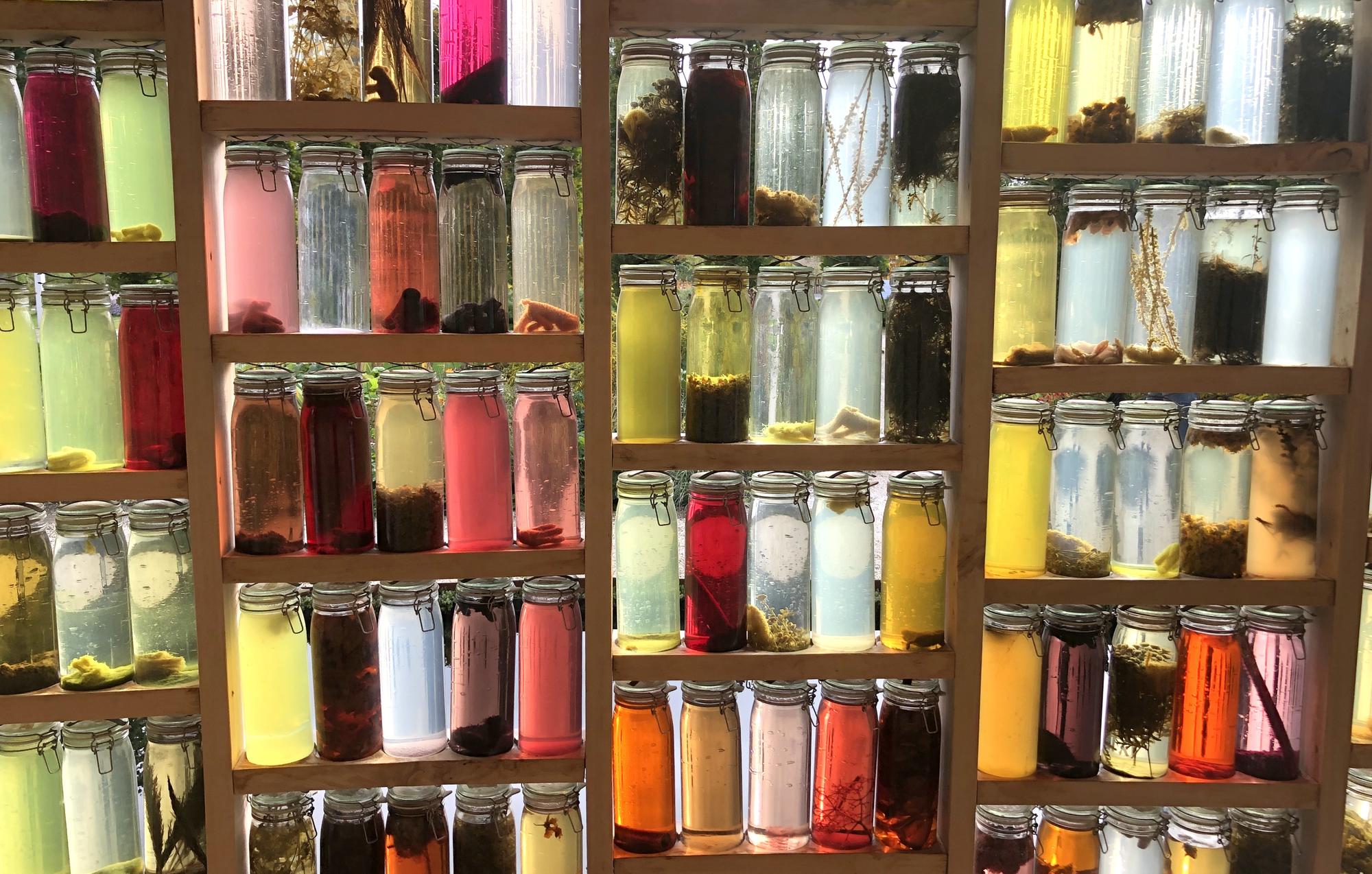 Curated spice jars and labels in studio